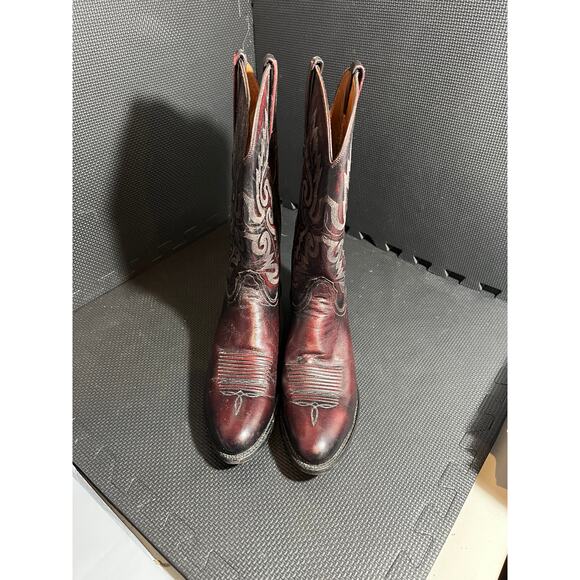 Lucchese Mens Cherry Red Dark Cowboy Western Design Leather Boots Size 11.5 B - Picture 2 of 8